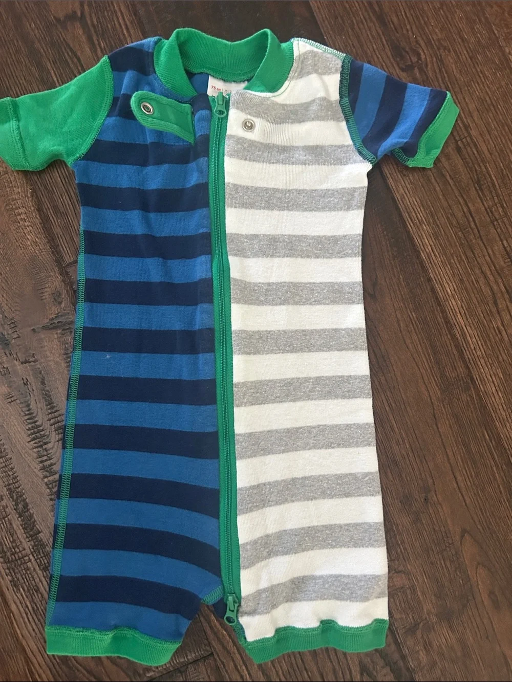 Hanna Andersson Blue, Navy, Gray & White Striped Short-Sleeve Zip one piece